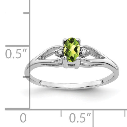 14k White Gold 5x3mm Oval Peridot and AA Diamond Ring
