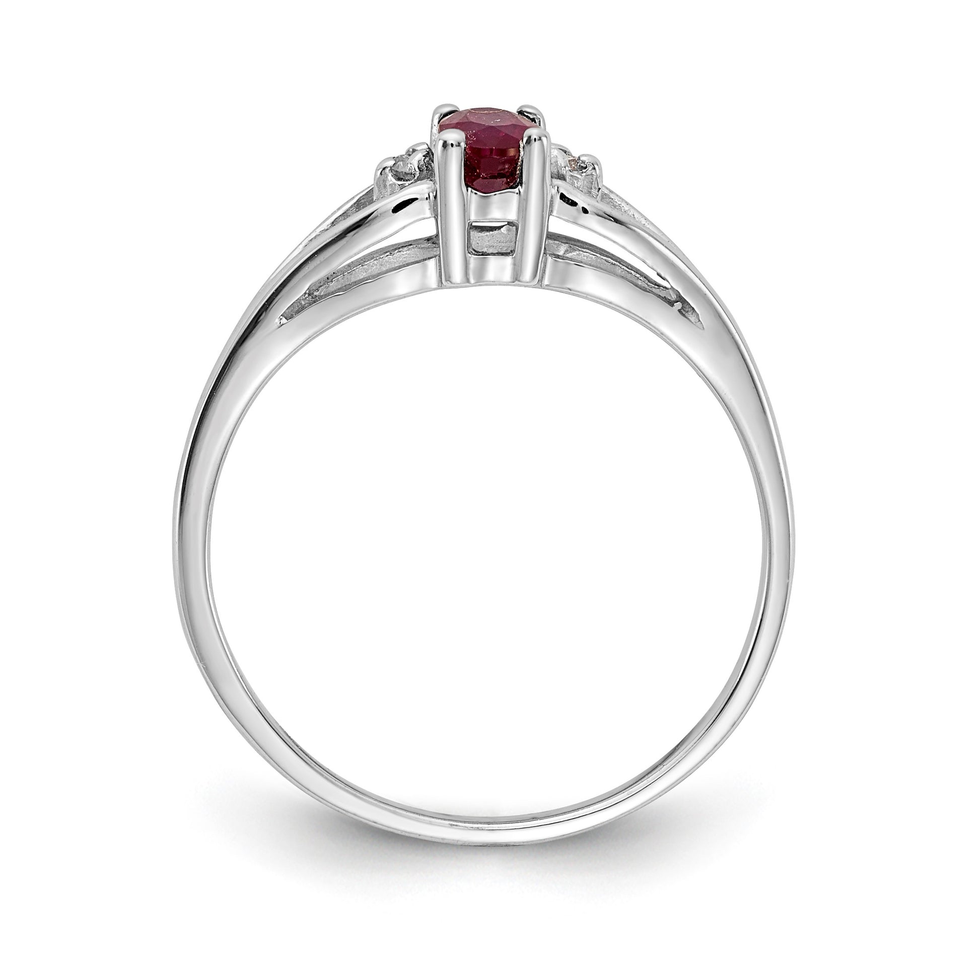 14k White Gold 5x3mm Oval Ruby and AA Diamond Ring