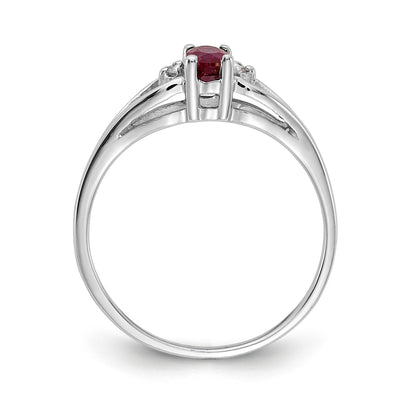 14k White Gold 5x3mm Oval Ruby and AA Diamond Ring