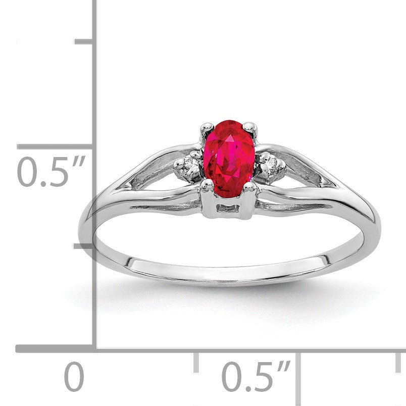 14k White Gold 5x3mm Oval Ruby and AA Diamond Ring