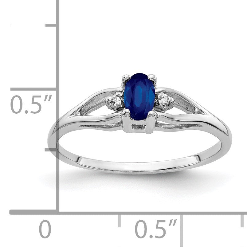 14k White Gold 5x3mm Oval Blue Sapphire and AA Diamond Ring