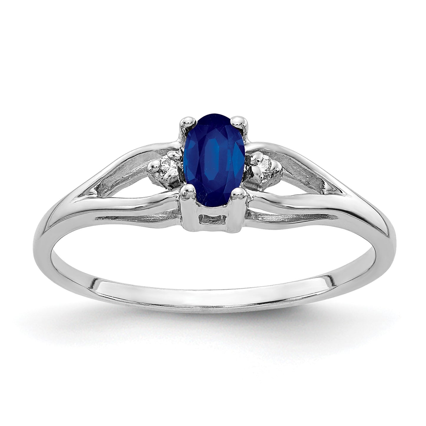 14k White Gold 5x3mm Oval Blue Sapphire and AA Diamond Ring