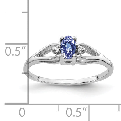 14k White Gold 5x3mm Oval Tanzanite and AA Diamond Ring