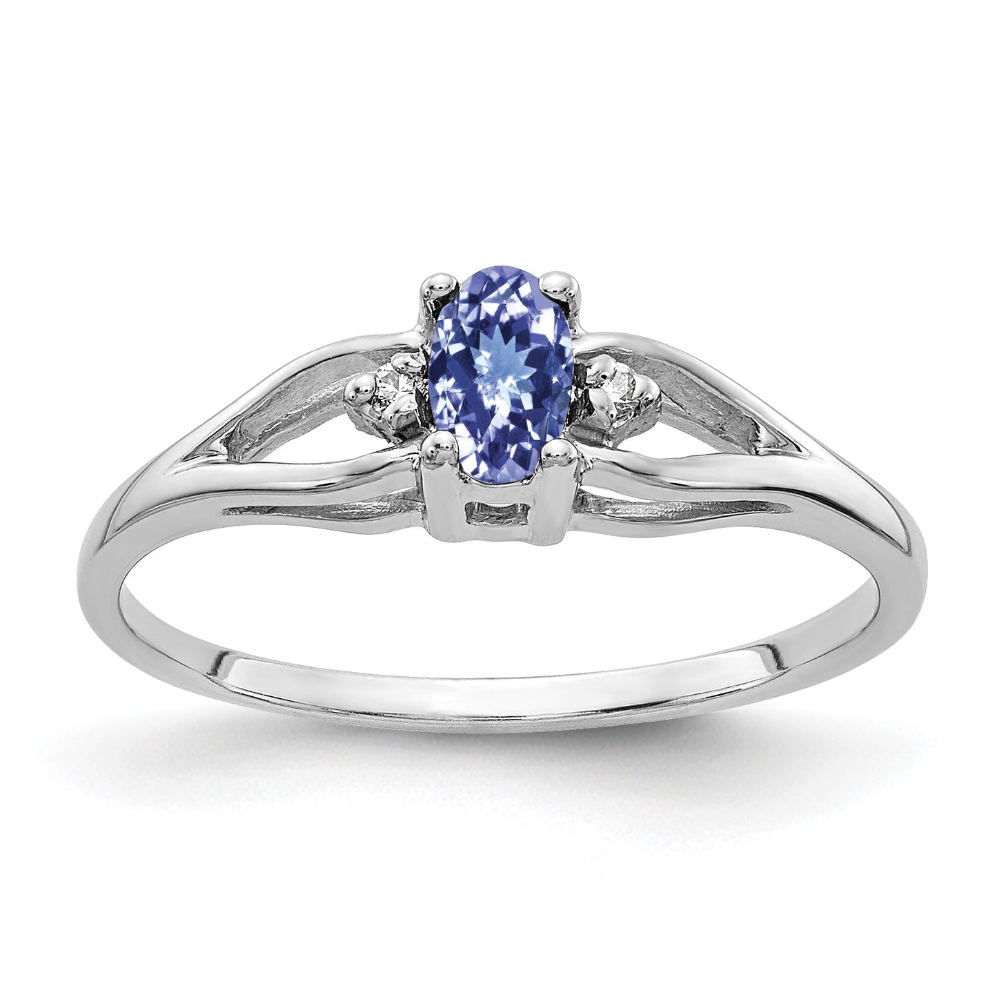 14k White Gold 5x3mm Oval Tanzanite and AA Diamond Ring