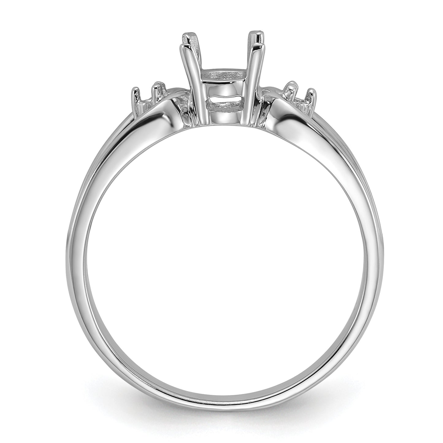 14k White Gold Polished Holds 2-1.6mm Round and 1-6x4 Oval Gemstone Ring Mounting