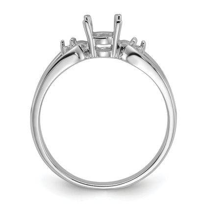 14k White Gold Polished Holds 2-1.6mm Round and 1-6x4 Oval Gemstone Ring Mounting