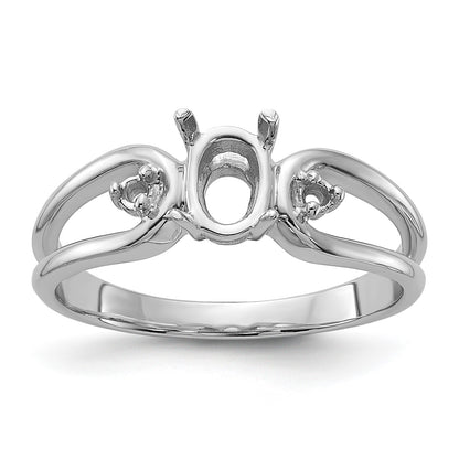 14k White Gold Polished Holds 2-1.6mm Round and 1-6x4 Oval Gemstone Ring Mounting