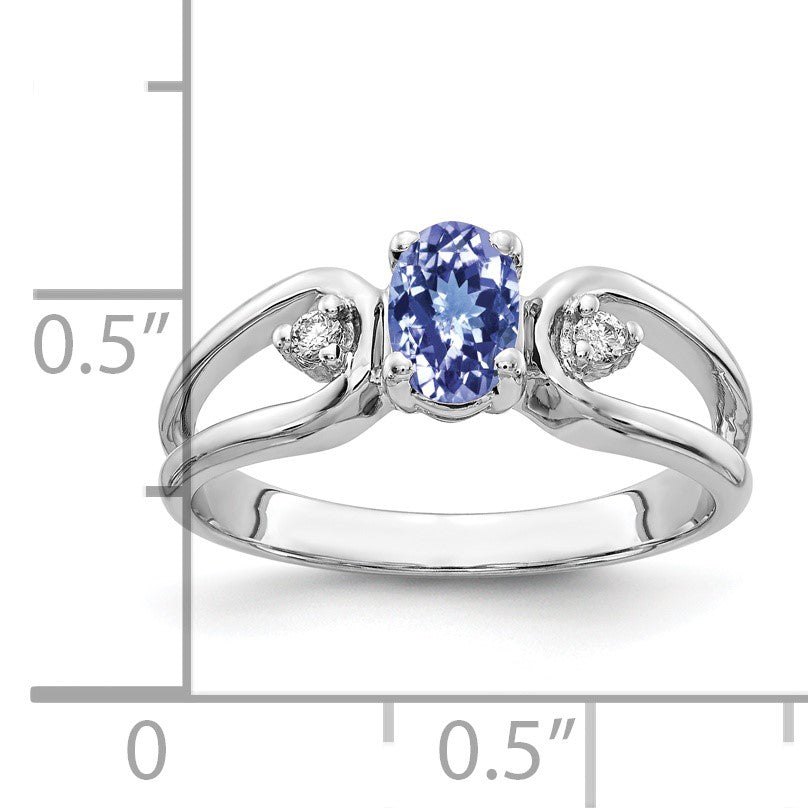 14k White Gold 6x4mm Oval Tanzanite and AA Diamond Ring