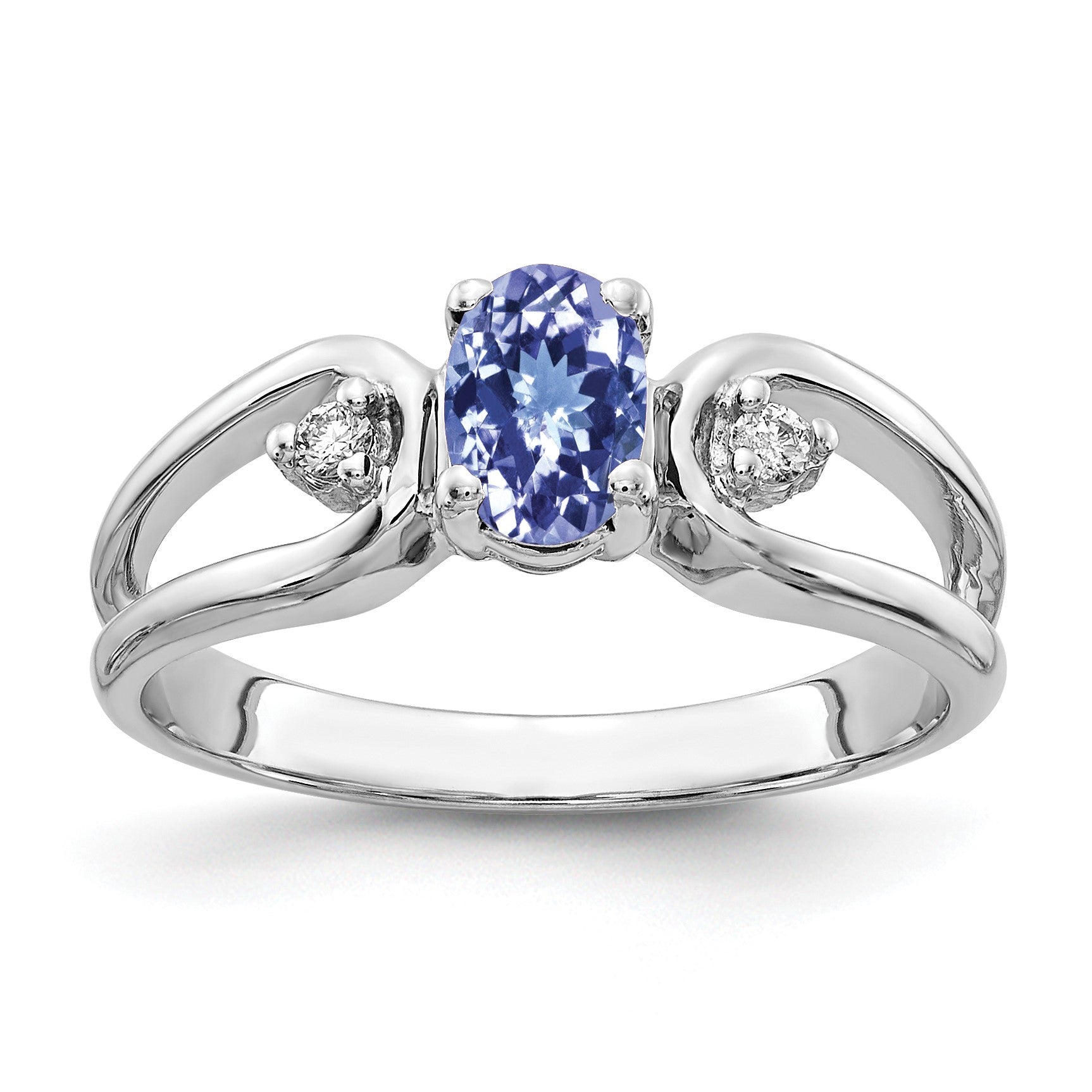 14k White Gold 6x4mm Oval Tanzanite and AA Diamond Ring