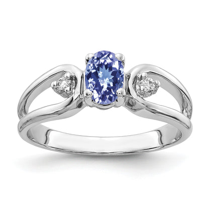 14k White Gold 6x4mm Oval Tanzanite and AA Diamond Ring