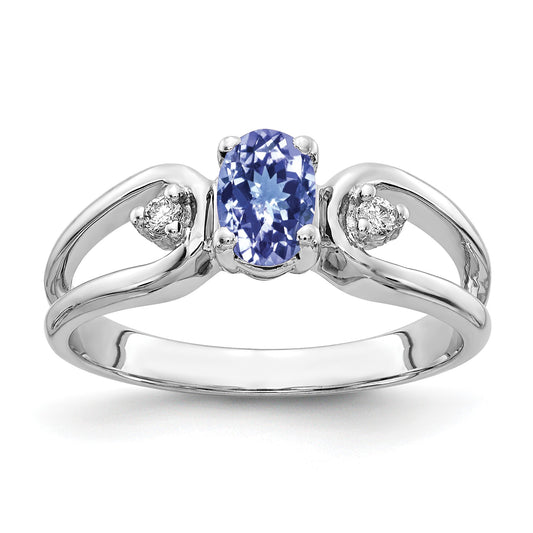 14k White Gold 6x4mm Oval Tanzanite and AA Diamond Ring