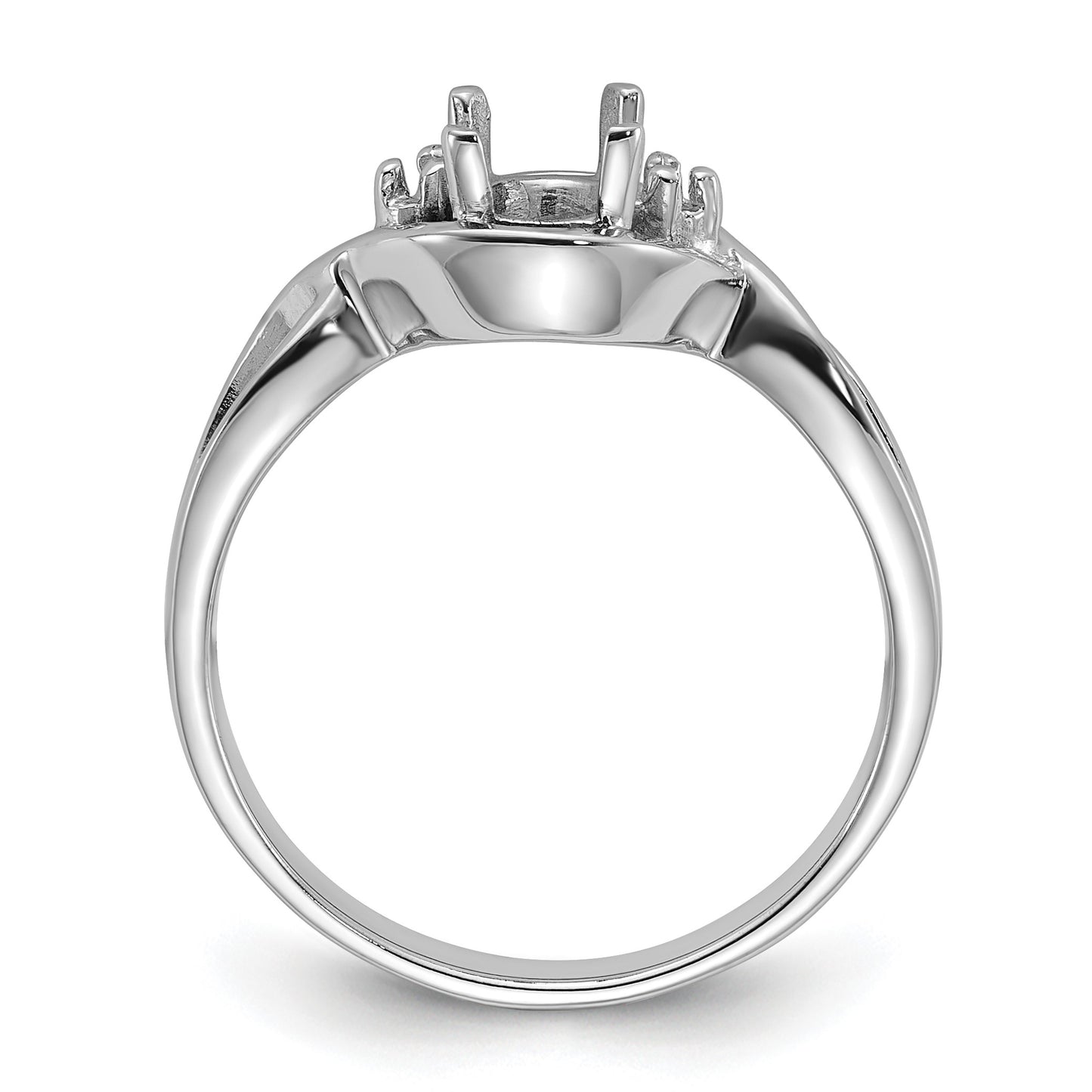 14k White Gold Polished Holds 2-1.4mm Diamond and 1-6x4 Oval Gemstone Ring Mounting