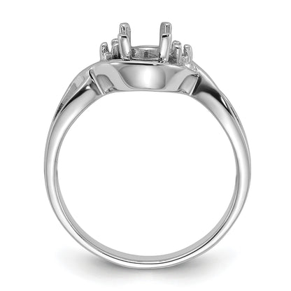 14k White Gold Polished Holds 2-1.4mm Diamond and 1-6x4 Oval Gemstone Ring Mounting