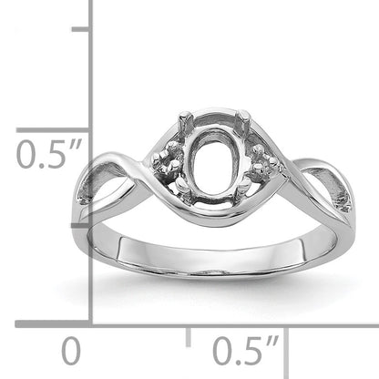 14k White Gold Polished Holds 2-1.4mm Diamond and 1-6x4 Oval Gemstone Ring Mounting