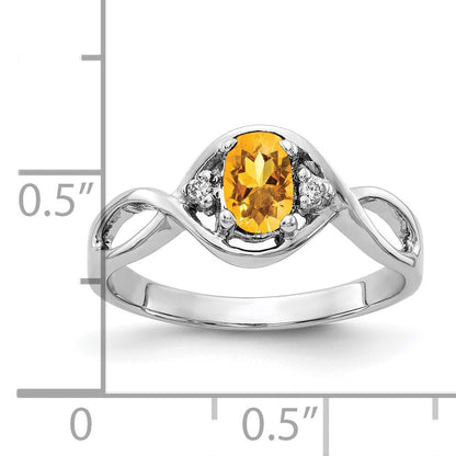 14k White Gold 6x4mm Oval Citrine and AA Diamond Ring