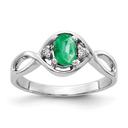 14k White Gold 6x4mm Oval Emerald and AA Diamond Ring