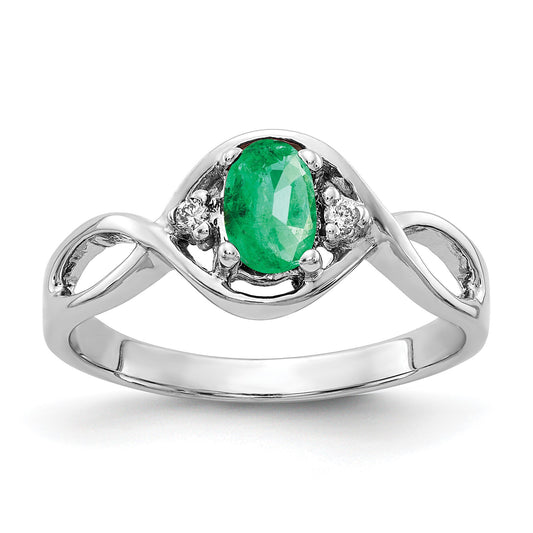 14k White Gold 6x4mm Oval Emerald and AA Diamond Ring