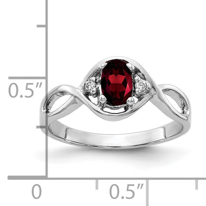 14k White Gold 6x4mm Oval Garnet and AA Diamond Ring