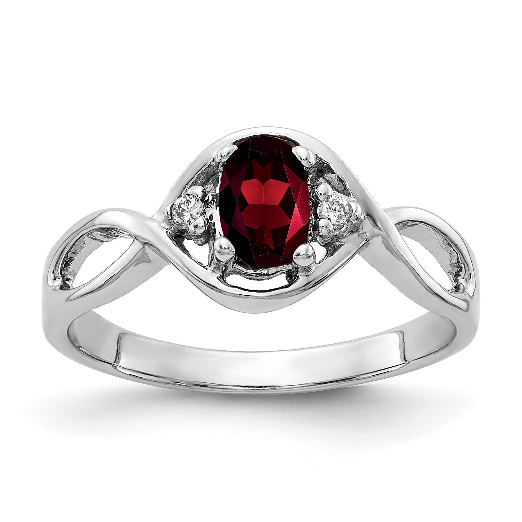 14k White Gold 6x4mm Oval Garnet and AA Diamond Ring