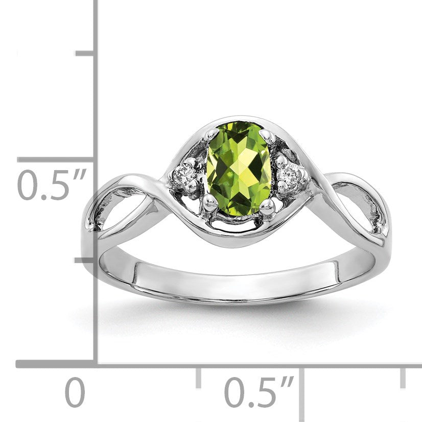 14k White Gold 6x4mm Oval Peridot and AA Diamond Ring