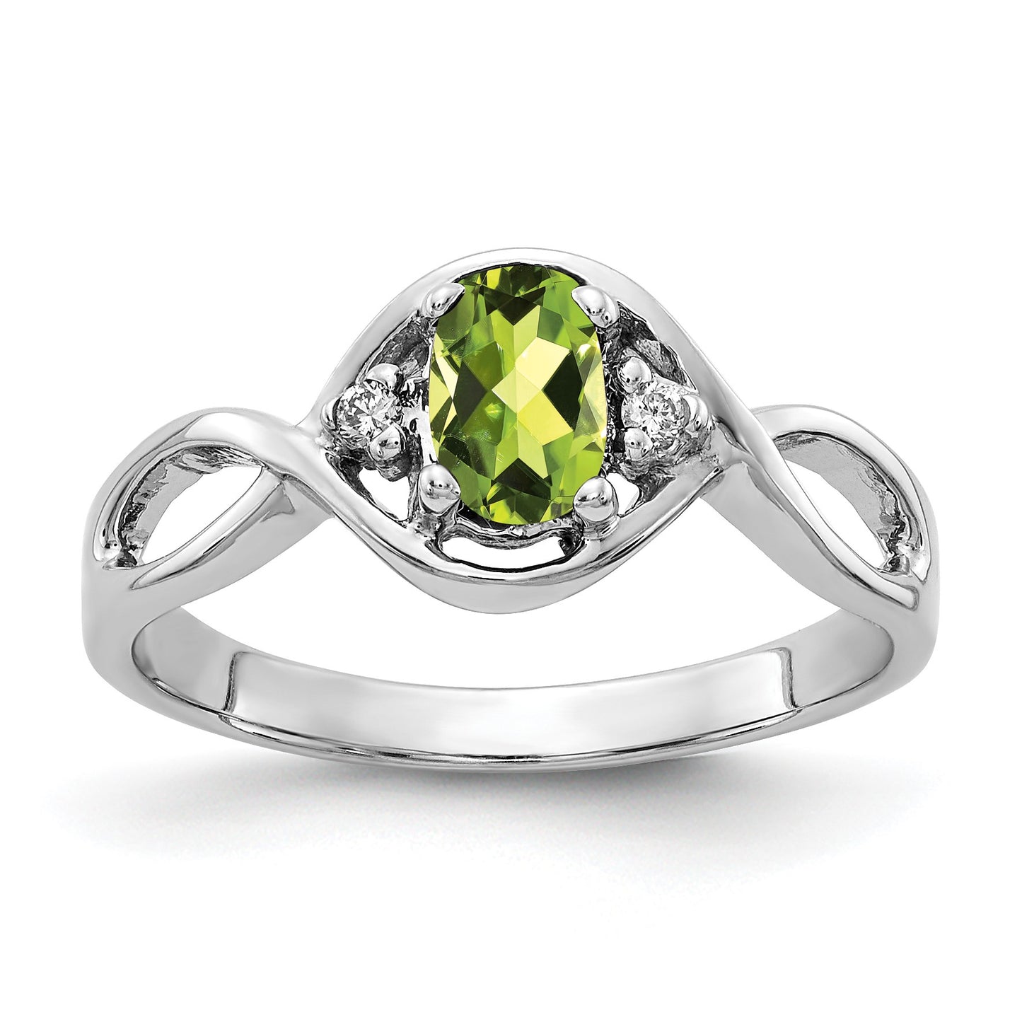 14k White Gold 6x4mm Oval Peridot and AA Diamond Ring