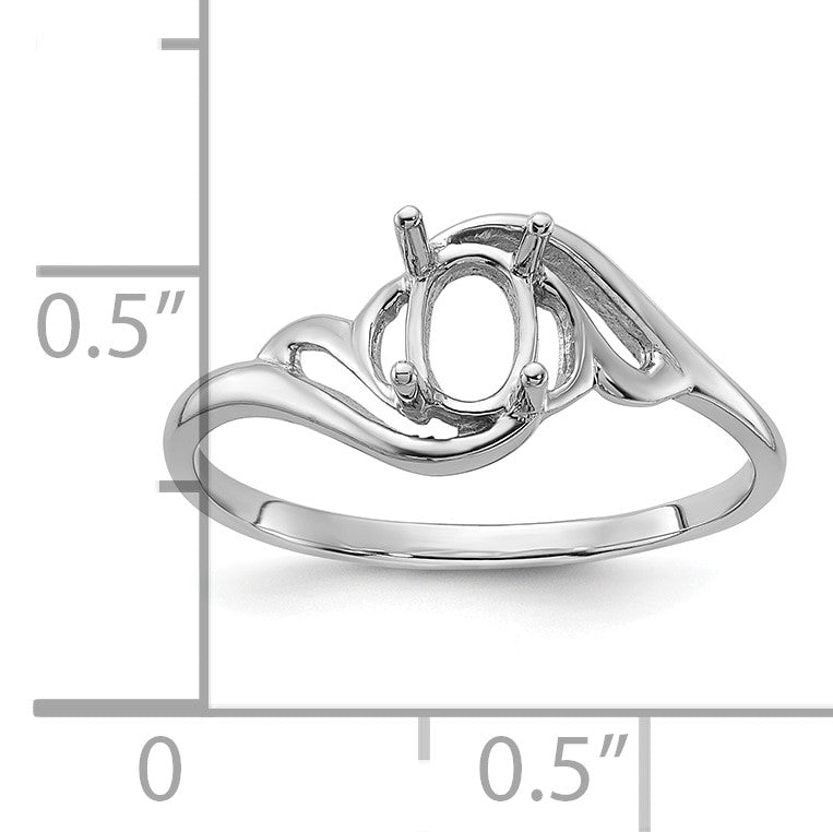 14k White Gold Polished Holds 6x4 Oval Gemstone Ring Mounting