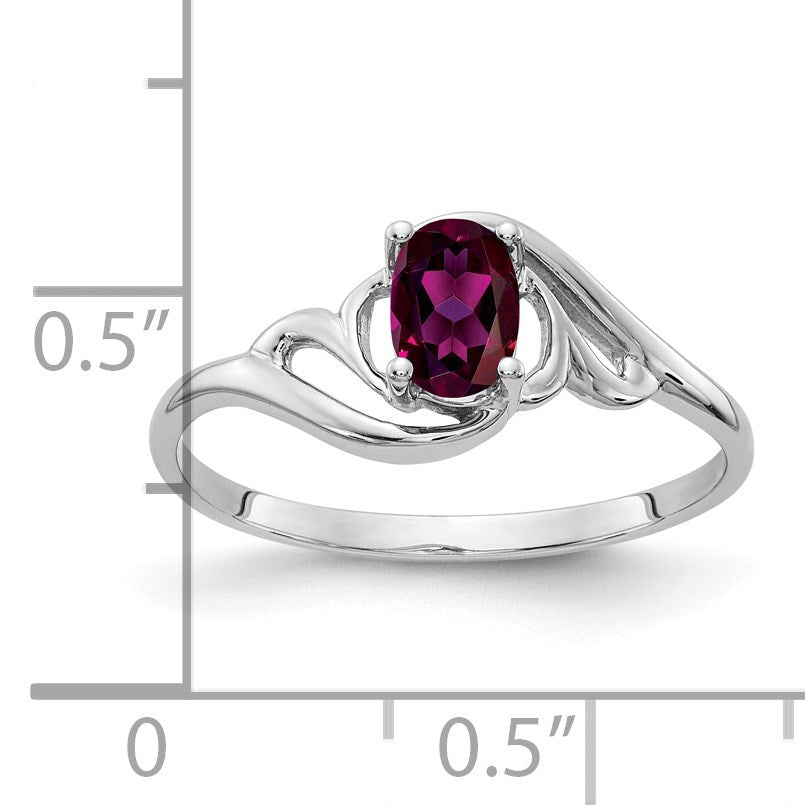 14k White Gold 6x4mm Oval Rhodolite Garnet Ring