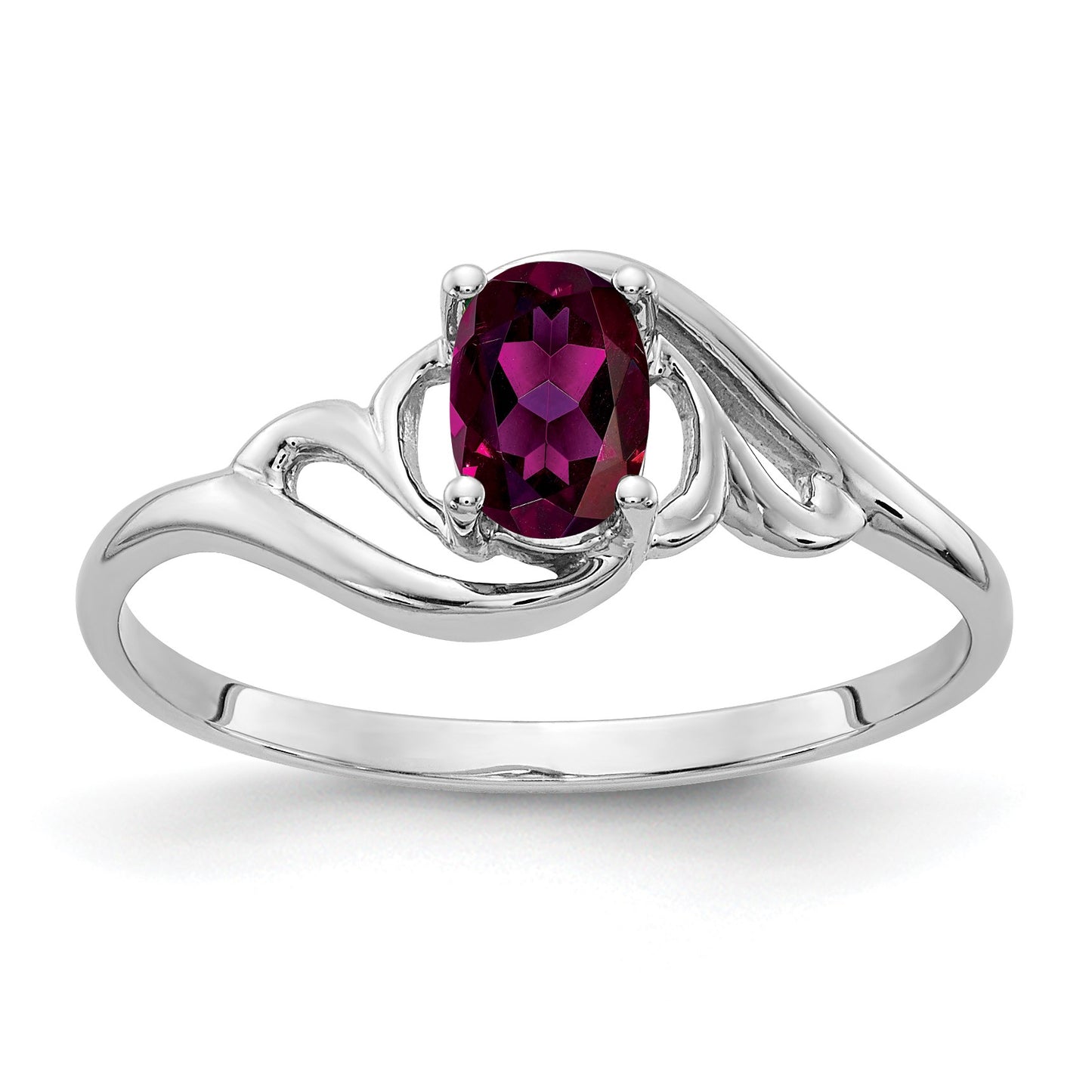 14k White Gold 6x4mm Oval Rhodolite Garnet Ring