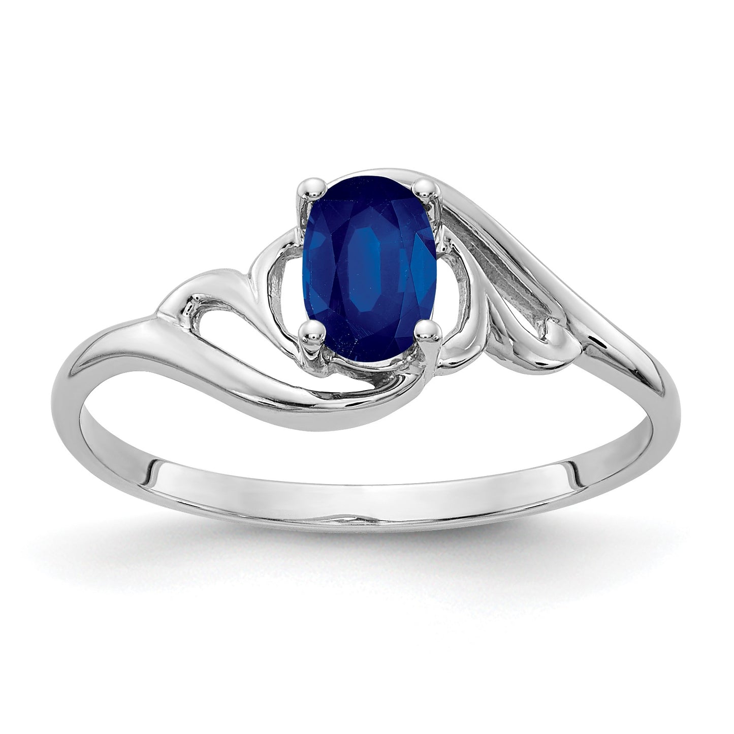 14k White Gold 6x4mm Oval Blue Sapphire Ring
