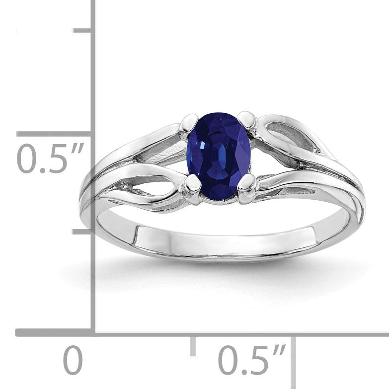 14k White Gold 6x4mm Oval Blue Sapphire Ring