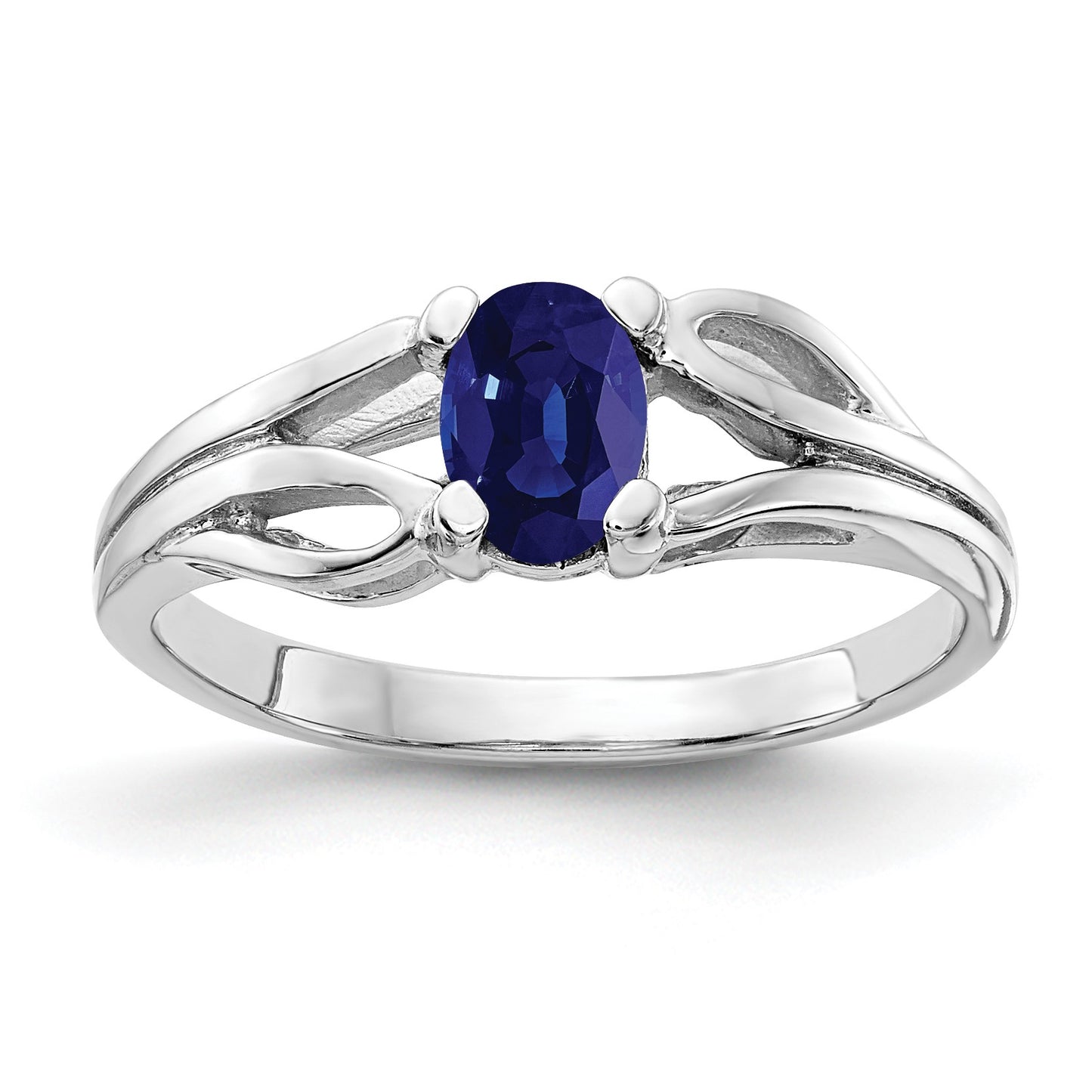 14k White Gold 6x4mm Oval Blue Sapphire Ring