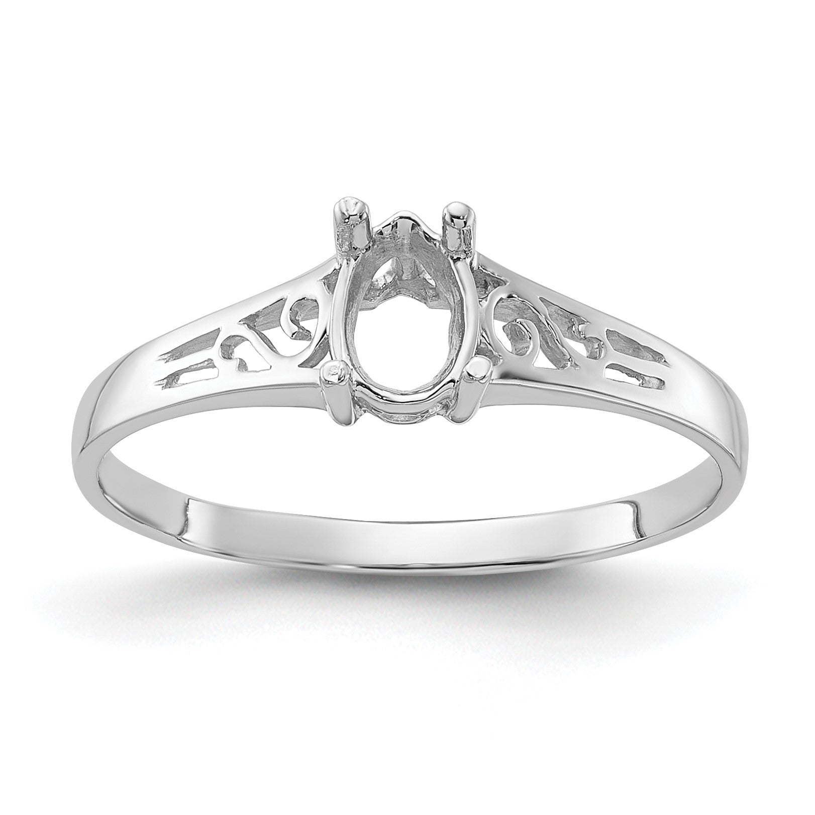 14k White Gold Polished Holds 1-6x4 Pear Gemstone Filigree Ring Mounting