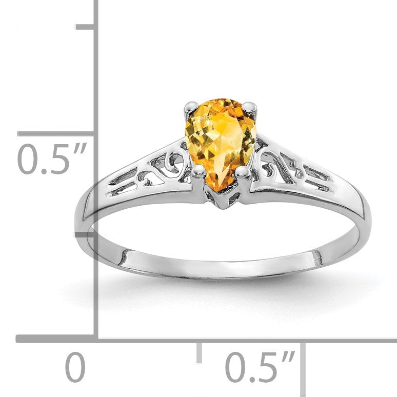 14k White Gold 6x4mm Pear Citrine Filigree Ring