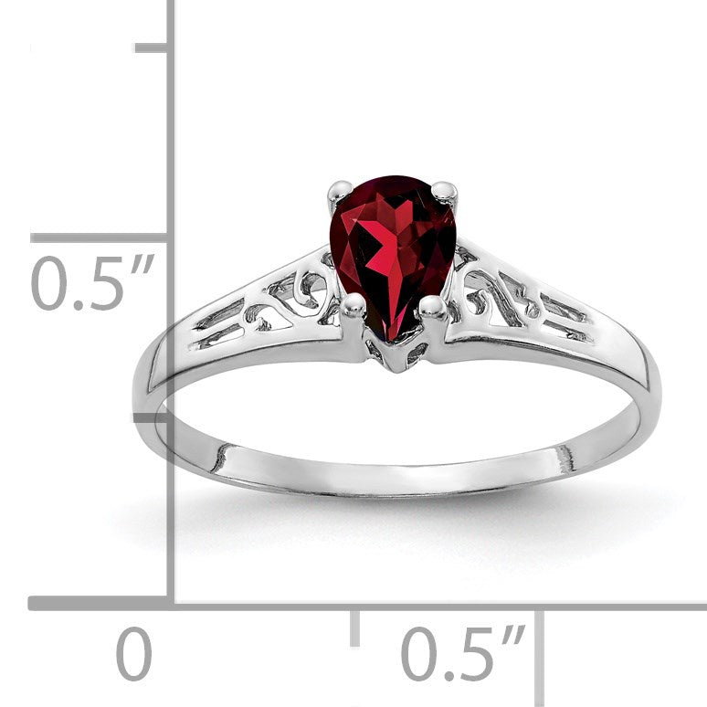 14k White Gold 6x4mm Pear Garnet Filigree Ring