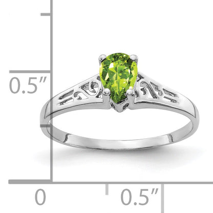 14k White Gold 6x4mm Pear Peridot Filigree Ring