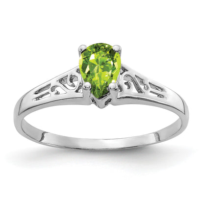 14k White Gold 6x4mm Pear Peridot Filigree Ring