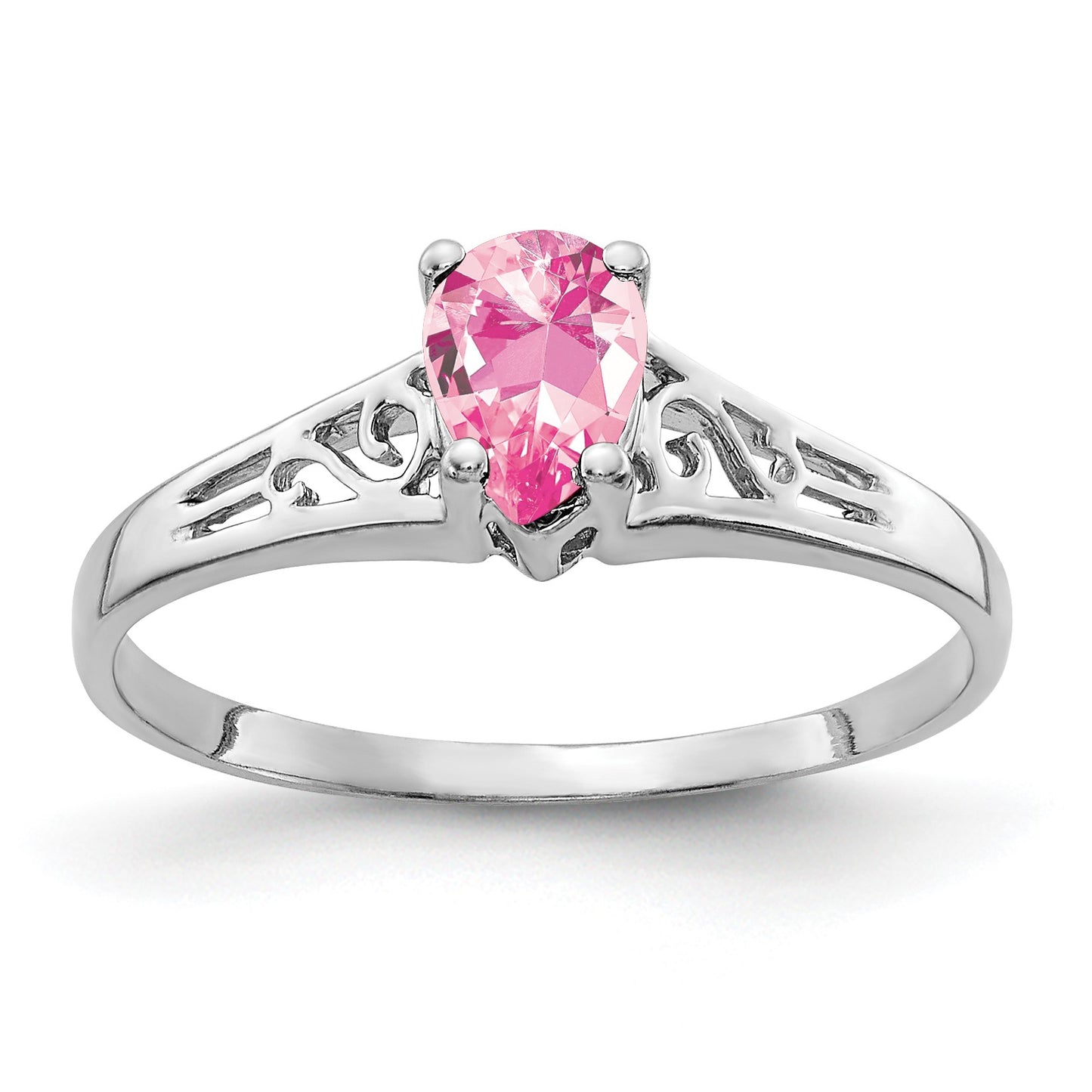 14k White Gold 6x4mm Pear Pink Tourmaline Filigree Ring