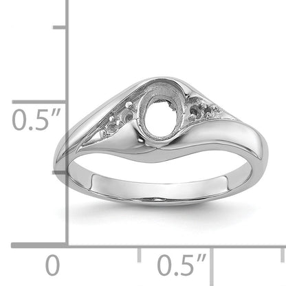 14k White Gold Holds 2-1.4mm/2-1.6mm/1-6x4 Oval Gemstone Ring Mounting