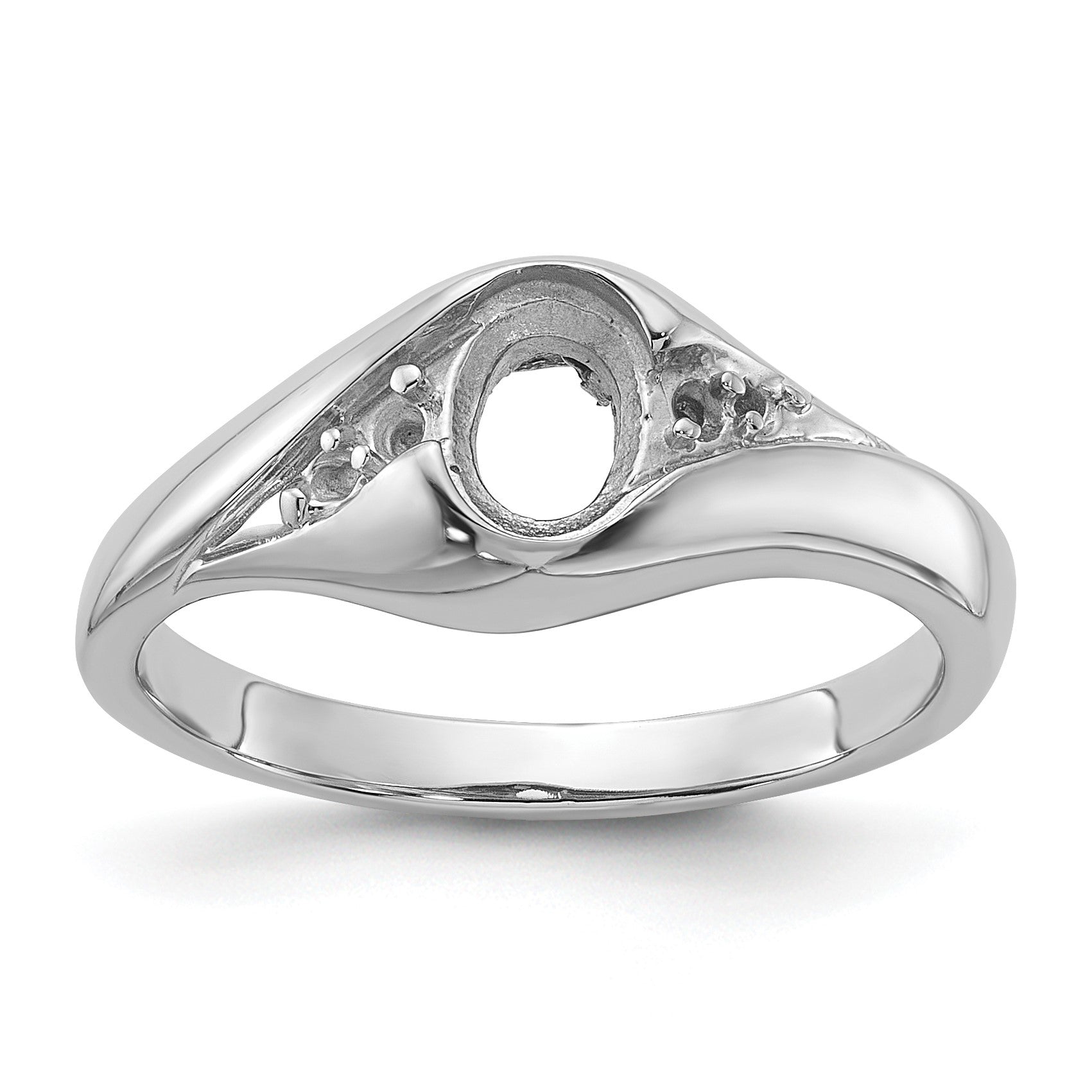 14k White Gold Holds 2-1.4mm/2-1.6mm/1-6x4 Oval Gemstone Ring Mounting
