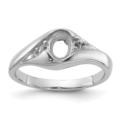 14k White Gold Holds 2-1.4mm/2-1.6mm/1-6x4 Oval Gemstone Ring Mounting