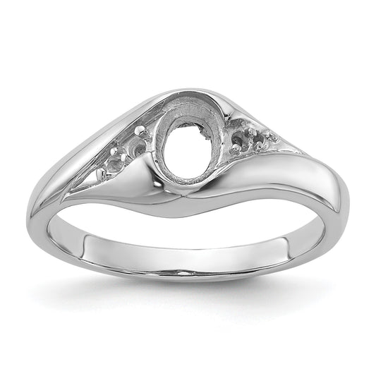 14k White Gold Holds 2-1.4mm/2-1.6mm/1-6x4 Oval Gemstone Ring Mounting