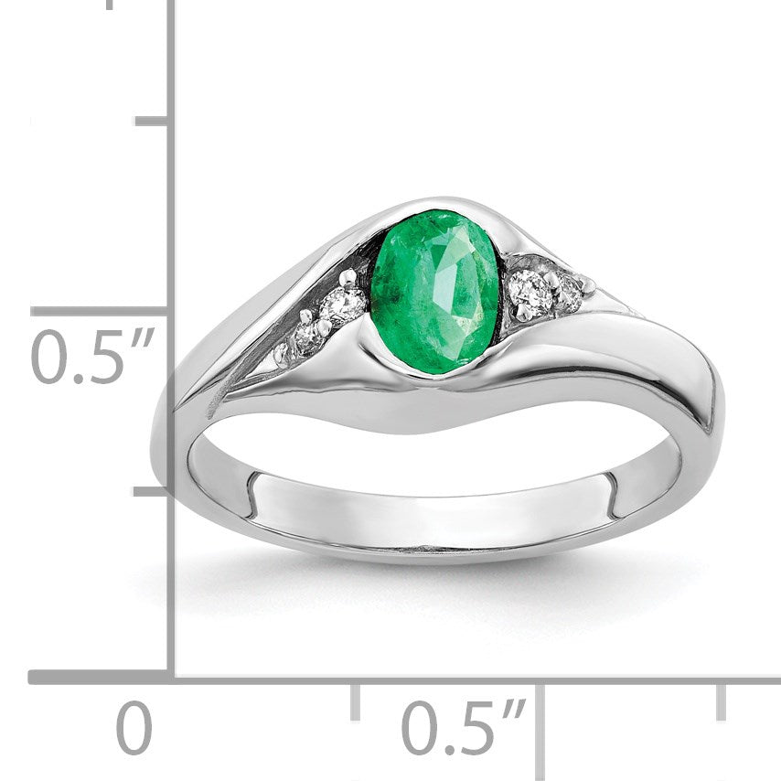 14k White Gold 6x4mm Oval Emerald and AA Diamond Ring