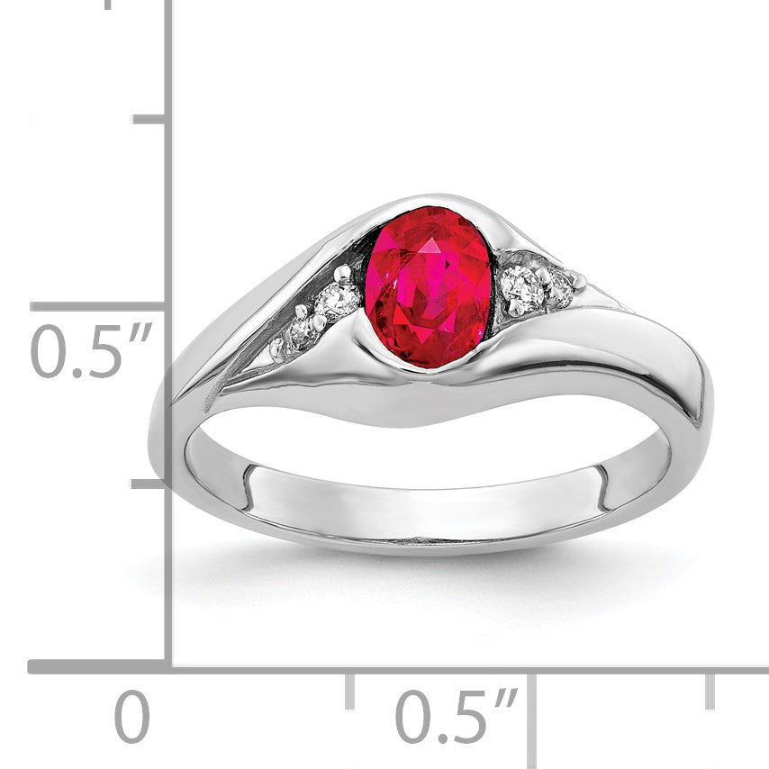14k White Gold 6x4mm Oval Ruby and 1/8 carat AA Diamond Ring