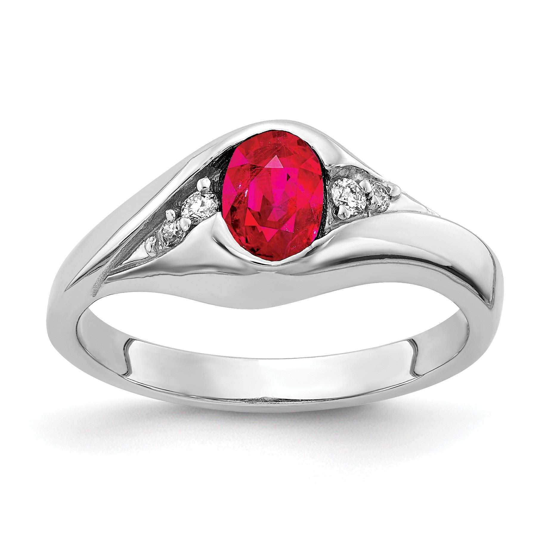 14k White Gold 6x4mm Oval Ruby and 1/8 carat AA Diamond Ring