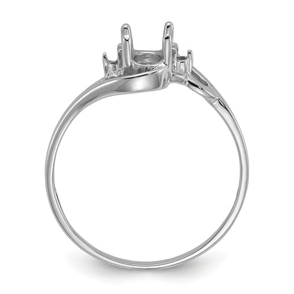 14k White Gold Holds 2-1.6mm Diamond and 1-6x4mm Oval Gemstone Ring Mounting