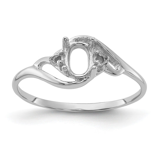 14k White Gold Holds 2-1.6mm Diamond and 1-6x4mm Oval Gemstone Ring Mounting