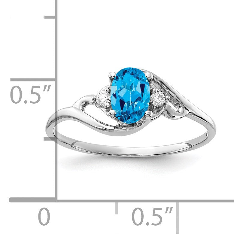14k White Gold 6x4mm Oval Blue Topaz and AA Diamond Ring