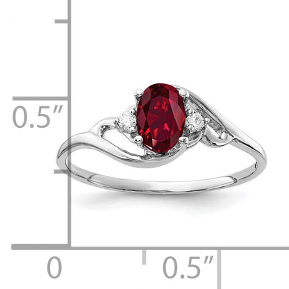 14k White Gold 6x4mm Oval Lab-Created Ruby and AA Diamond Ring