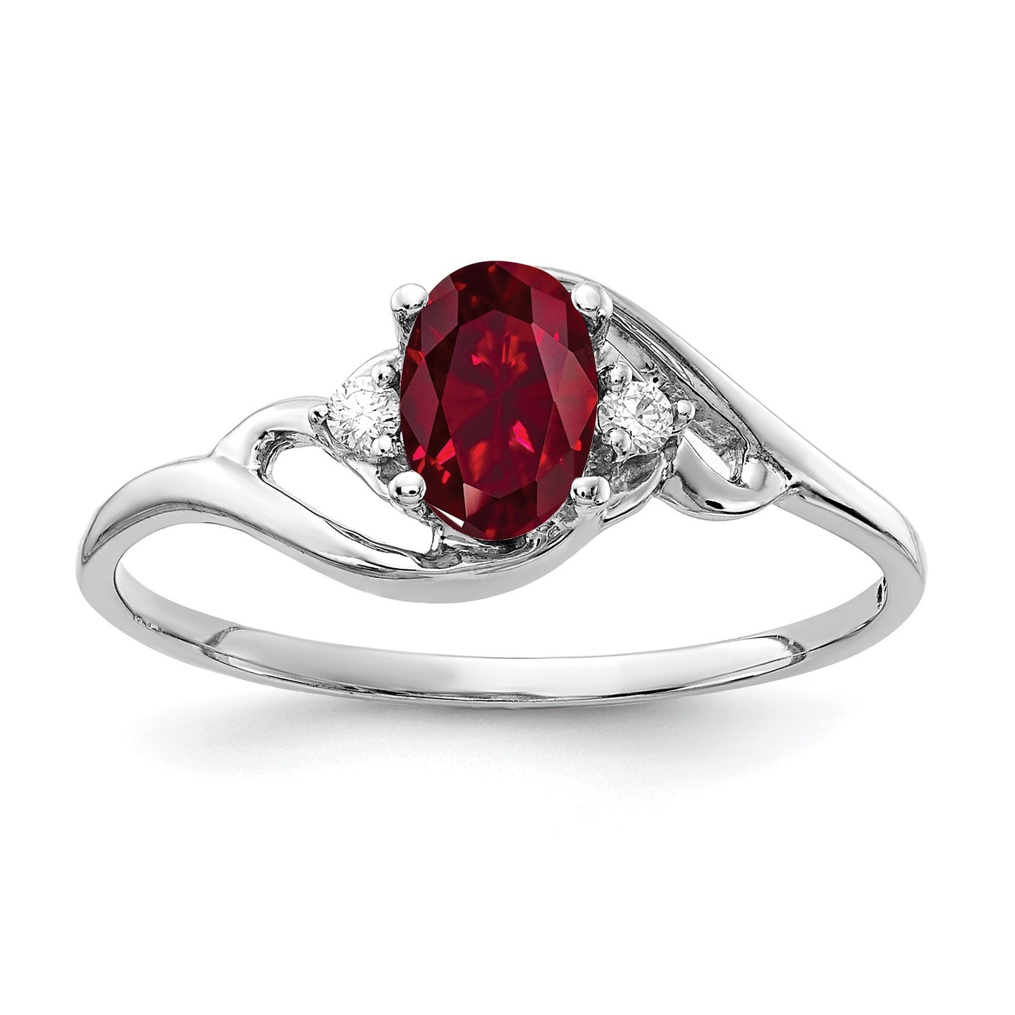 14k White Gold 6x4mm Oval Lab-Created Ruby and AA Diamond Ring