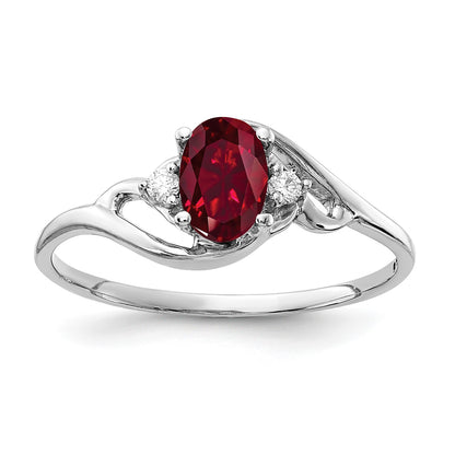 14k White Gold 6x4mm Oval Lab-Created Ruby and AA Diamond Ring